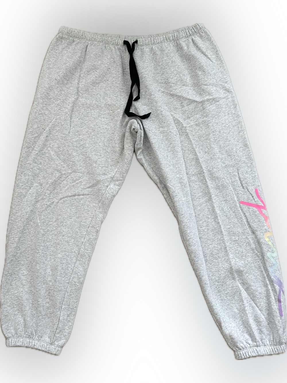 Victoria's Secret PINK Jogger Sweatpants Light Heather Gray Rainbow Logo Size XL
